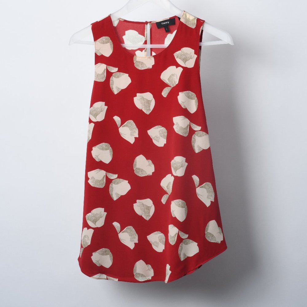 Theory Zabetha Harper Print Silk Top Large L